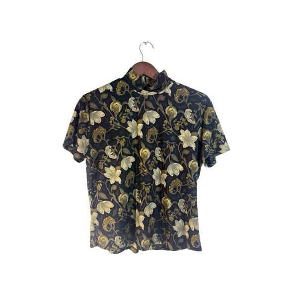 Vintage Dressbarn Mock Turtleneck 90s Y2K Large Floral Brocade Top Grandma Core - Picture 6 of 6